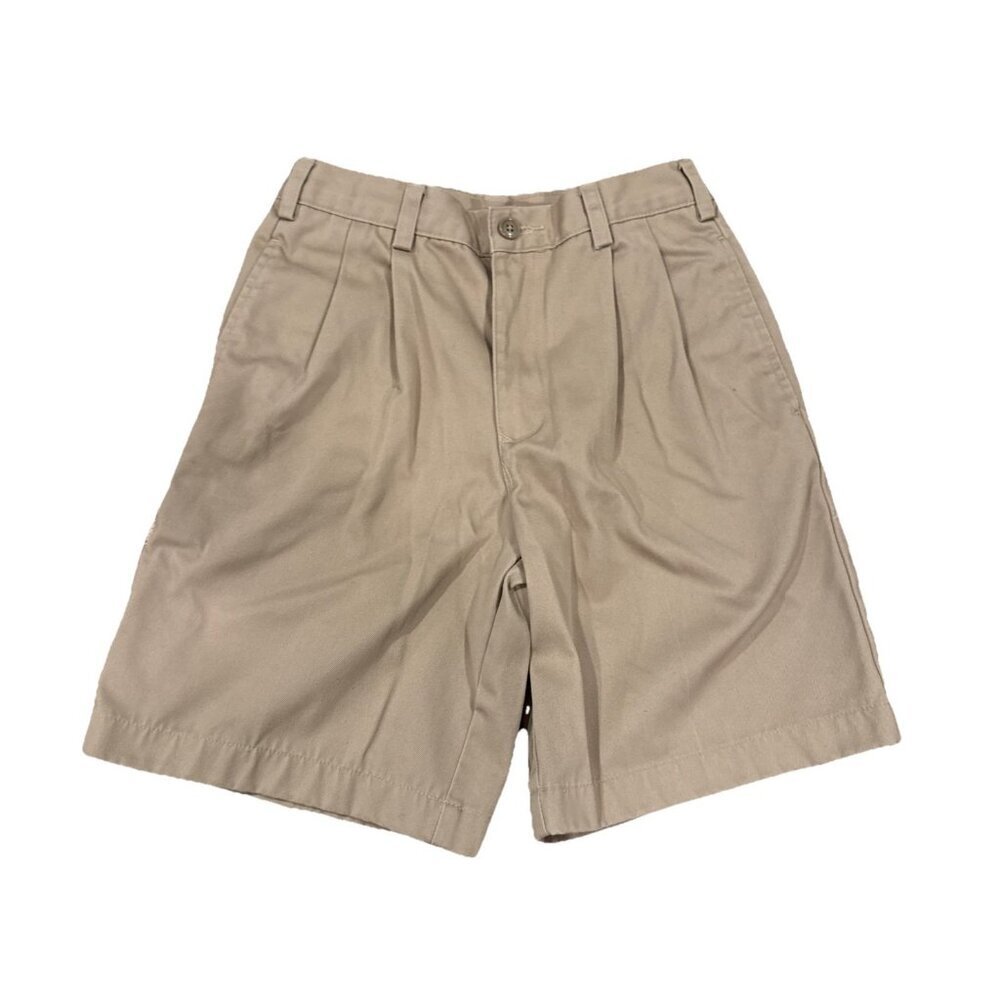 Lands End Shorts Boy Sz 8 Youth Tan Khaki Pleated School Uniform